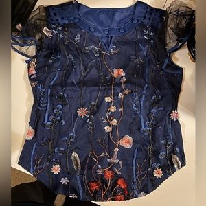 Dark blue and Floral cap sleeve top